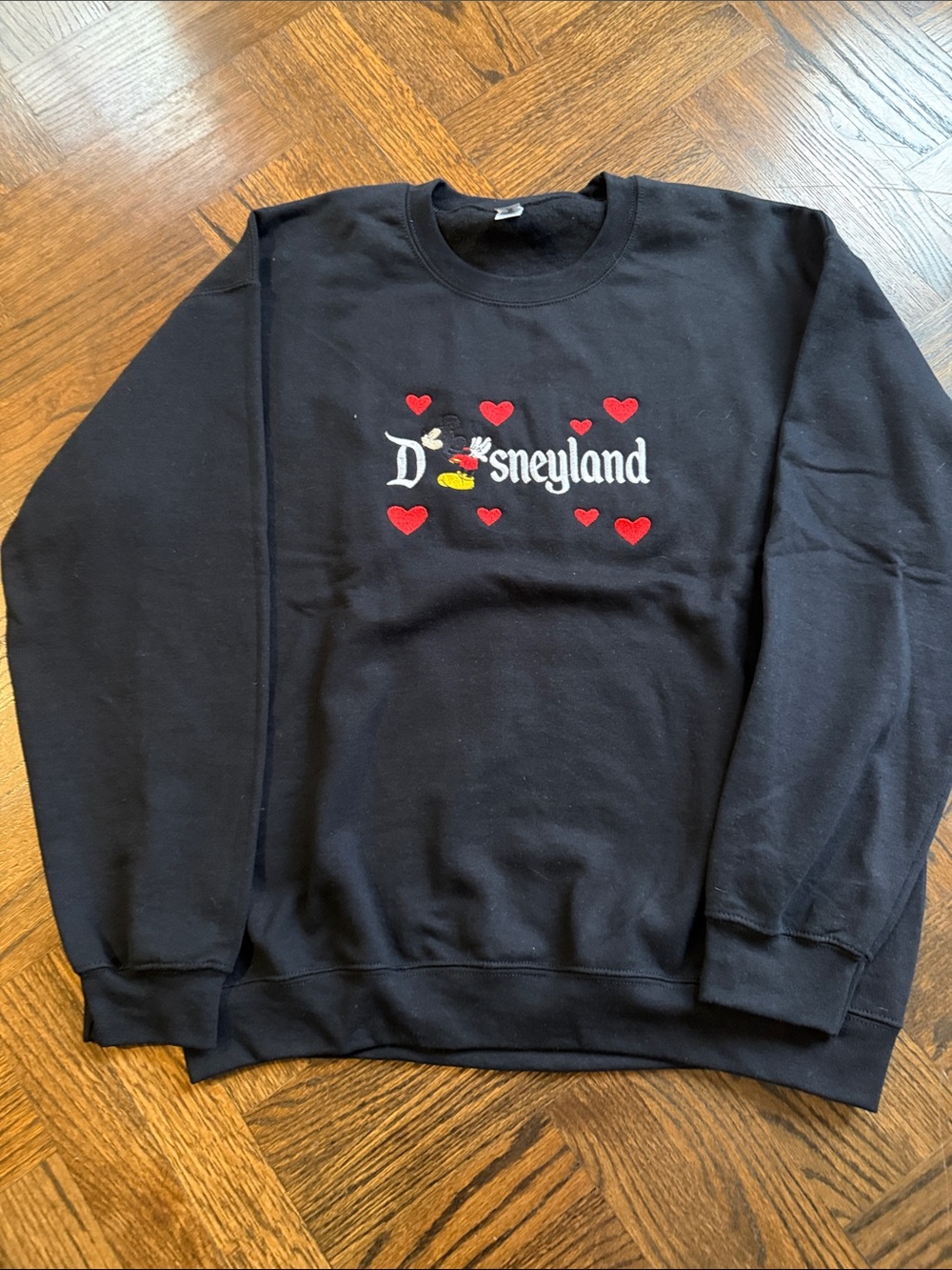 Disney Black Crewneck (Gildan) Sweatshirt with Red Heart Details NWOT